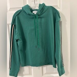 Evereve Green Hoodie with Black and White Stripe Detail